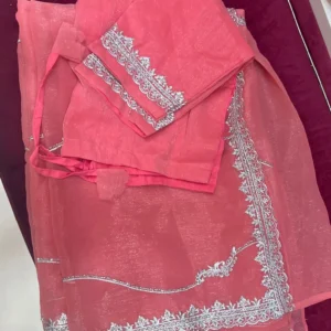 Coral Sheer Silver Border Saree