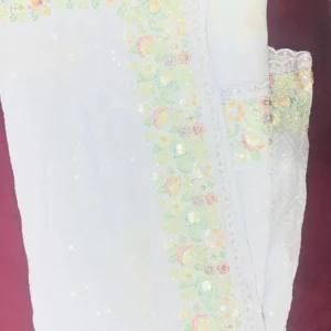 Ivory Pastel Bloom Embroidered Saree