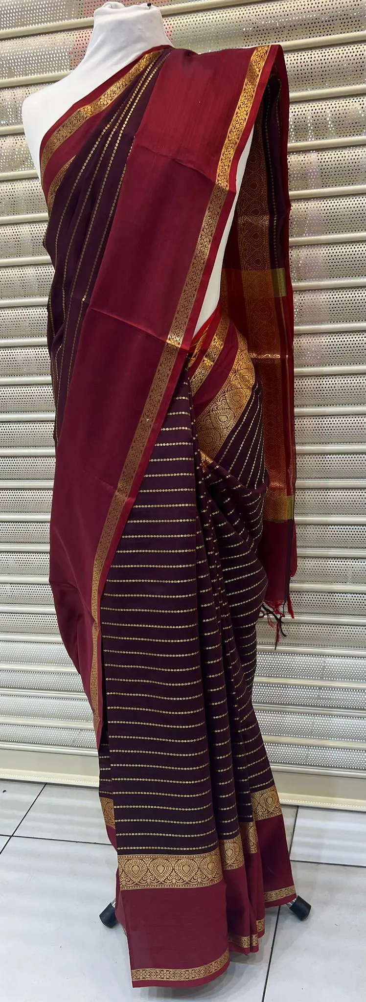 Royal Maroon Zari Stripe Saree