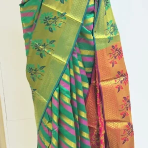 Emerald Gold Floral Jacquard Saree