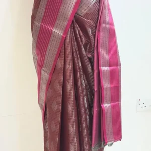 Rose Pink Silver Zari Border Saree