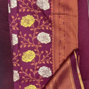 Royal Maroon Floral Zari Saree