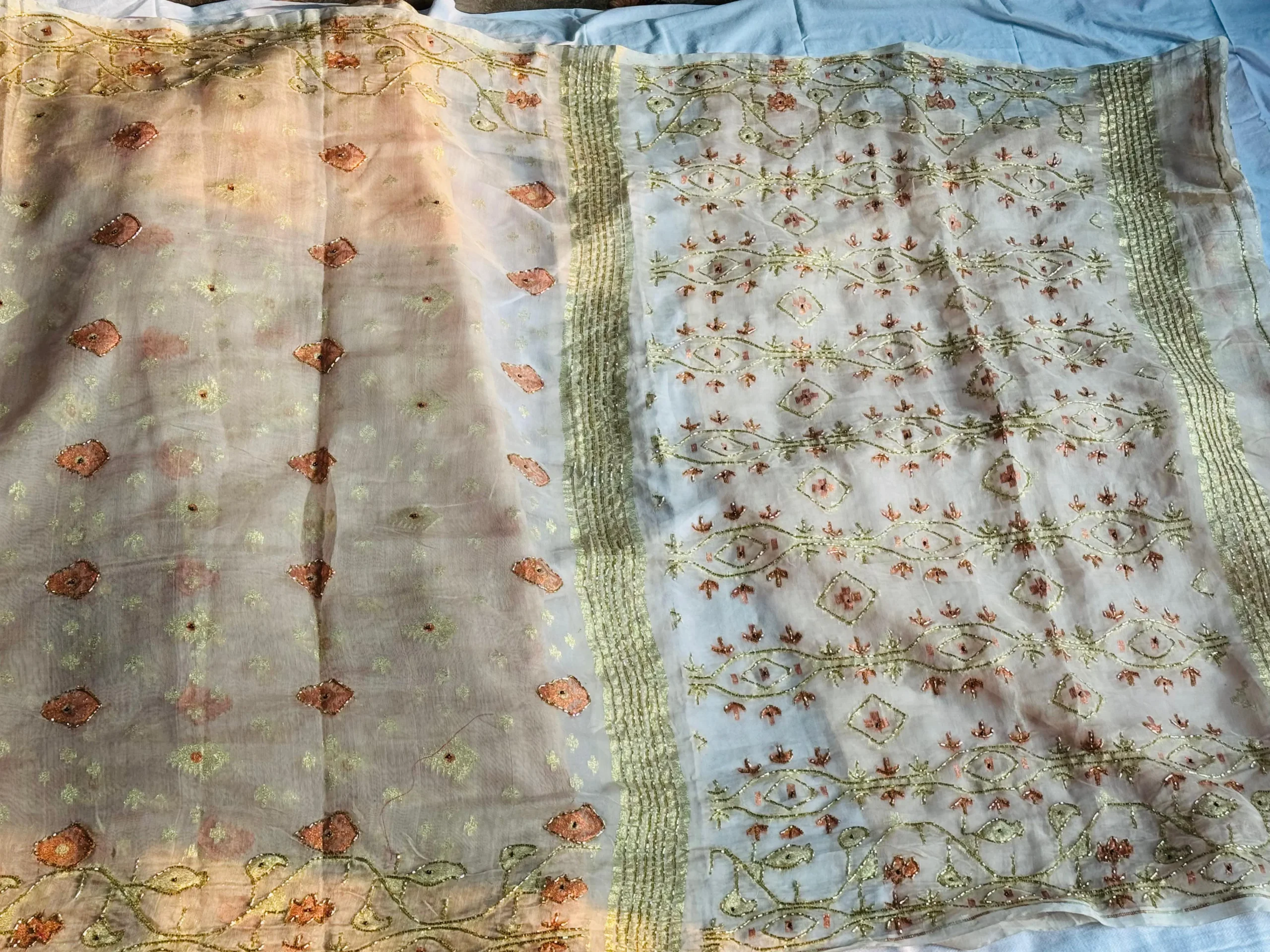 Dual Tone Pastel Embroidery Saree