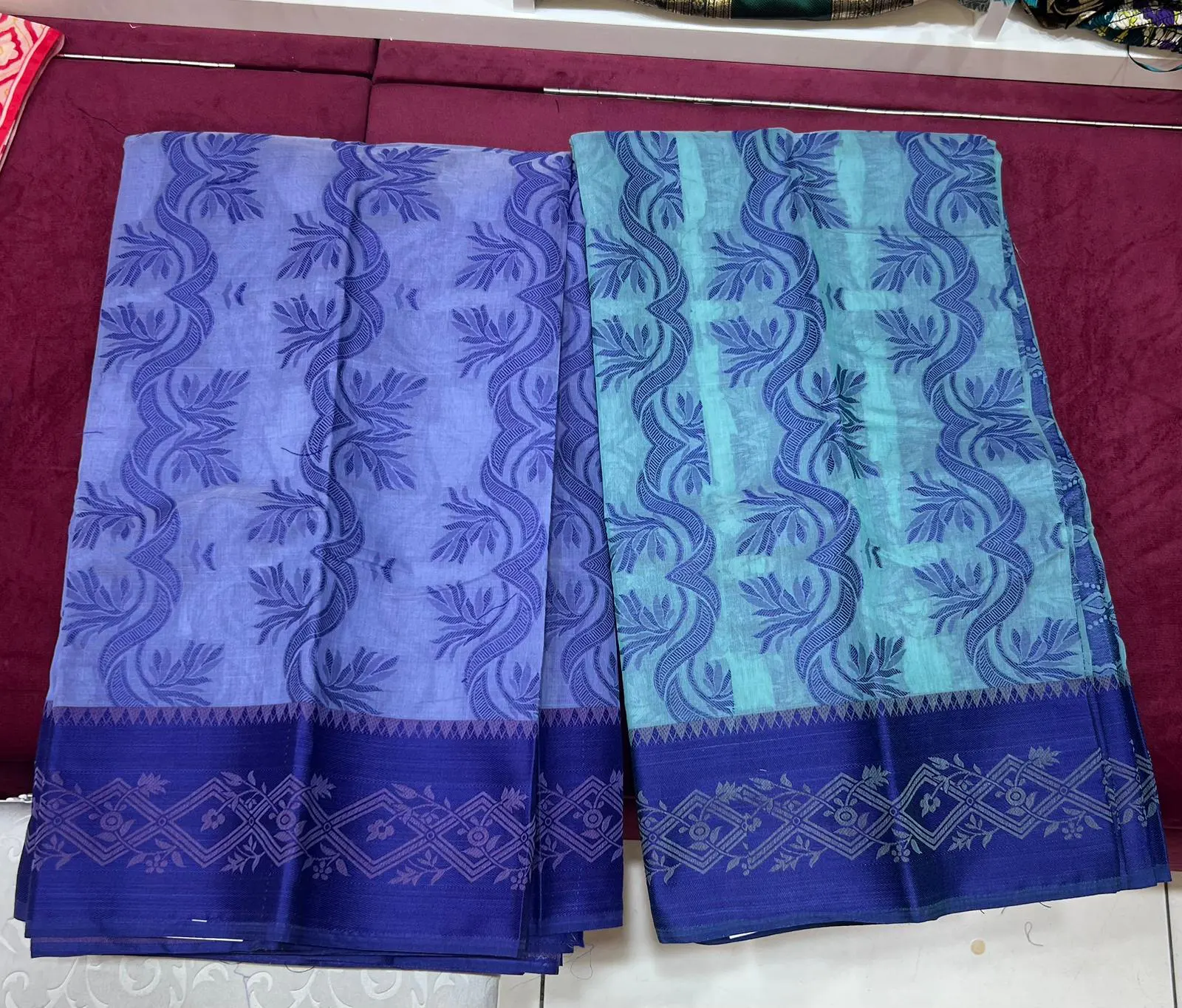 Dual Tone Blue Jacquard Saree