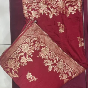 Crimson Gold Floral Zari Saree