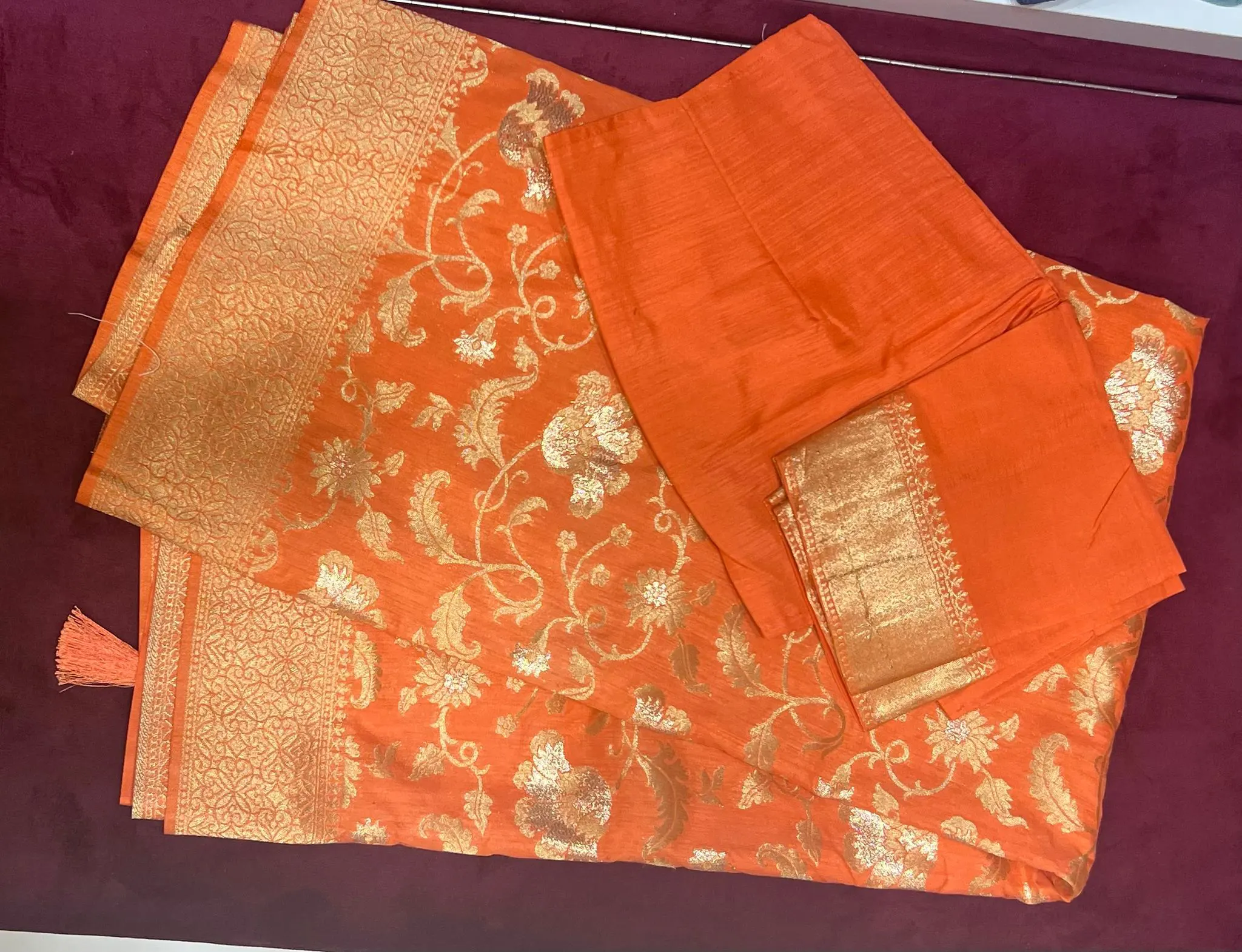 Burnt Orange Regal Zari Saree