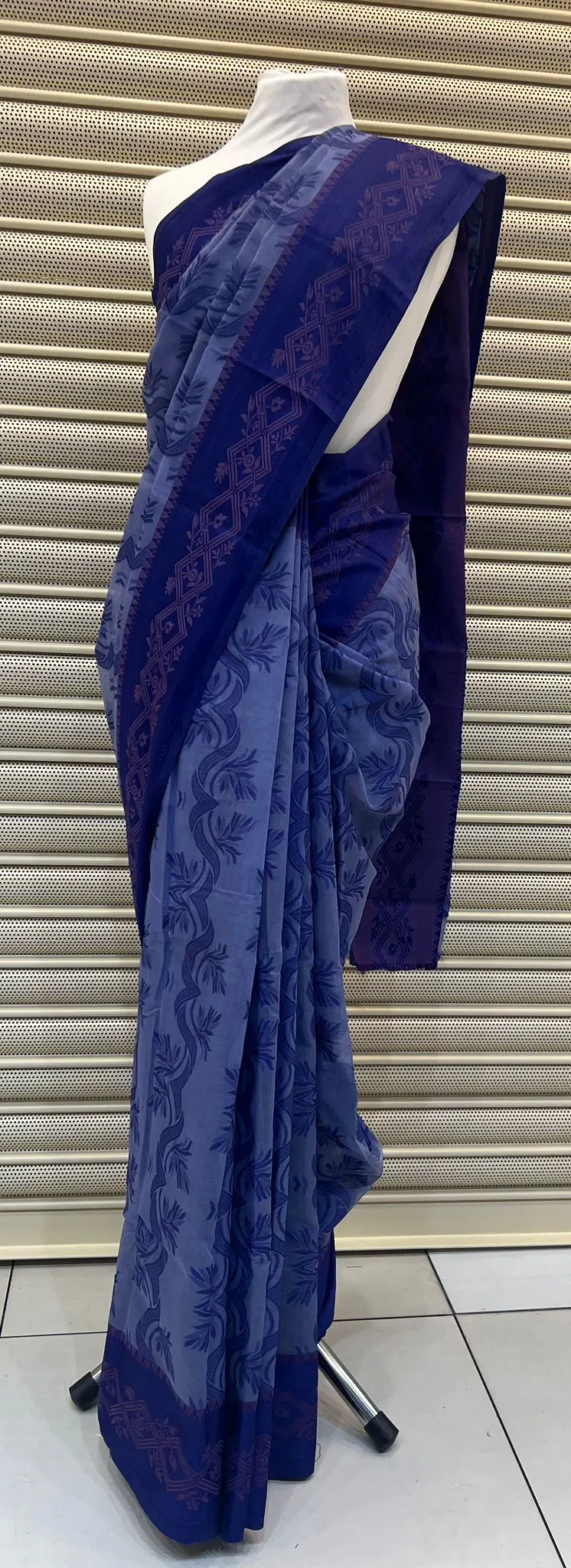 Indigo Blue Floral Jacquard Saree
