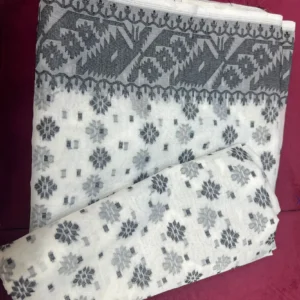 Classic White Monochrome Jamdani Saree