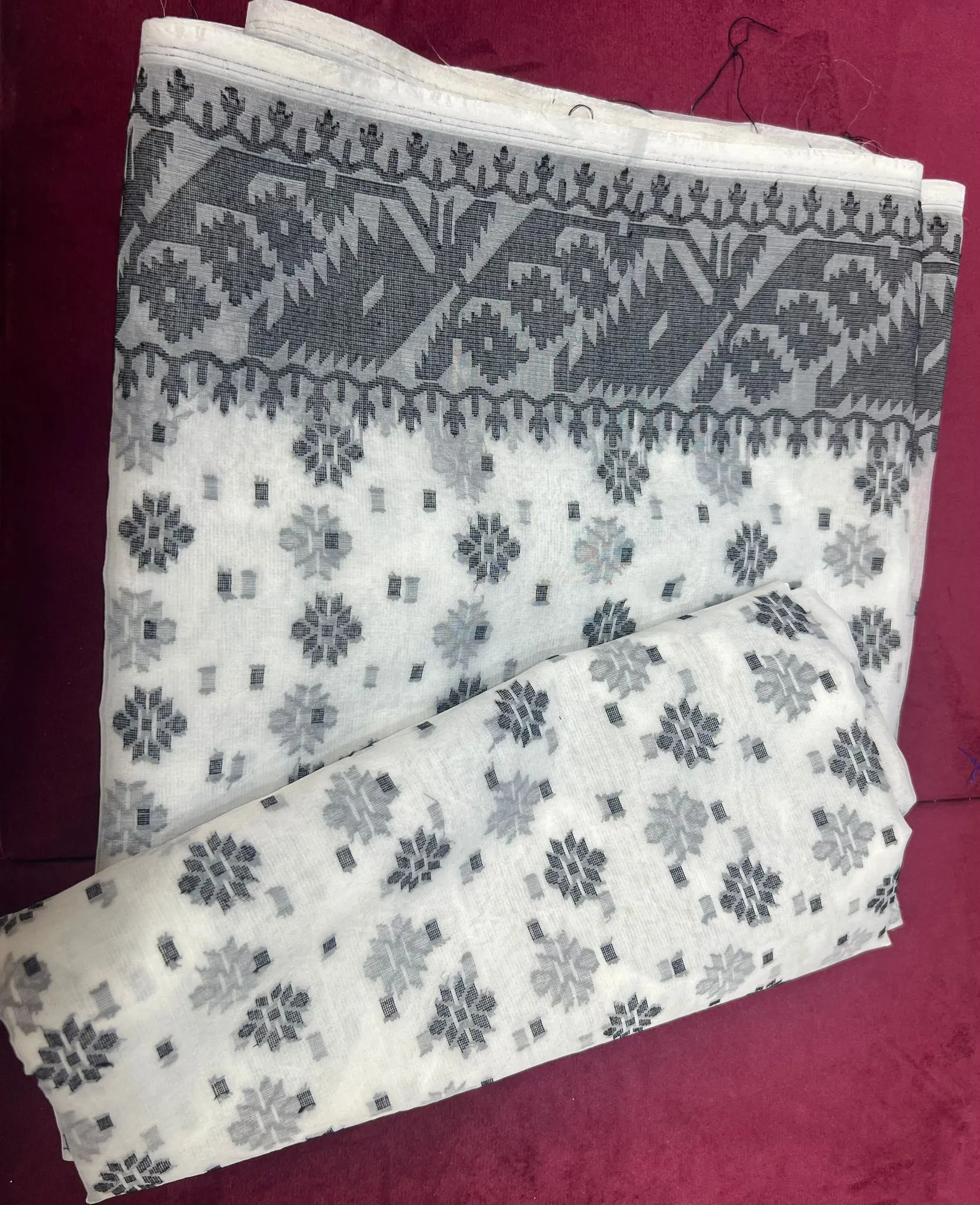 Classic White Monochrome Jamdani Saree
