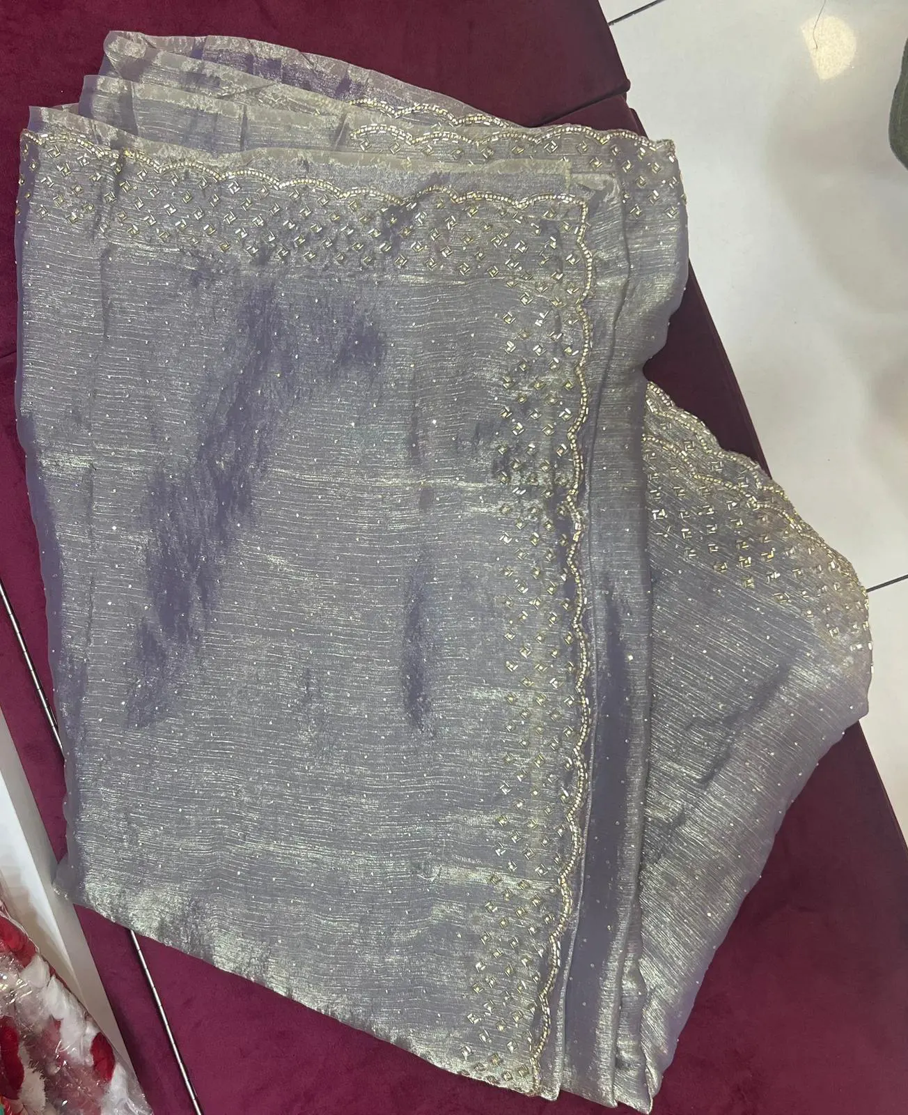 Silver Mist Shimmer Saree