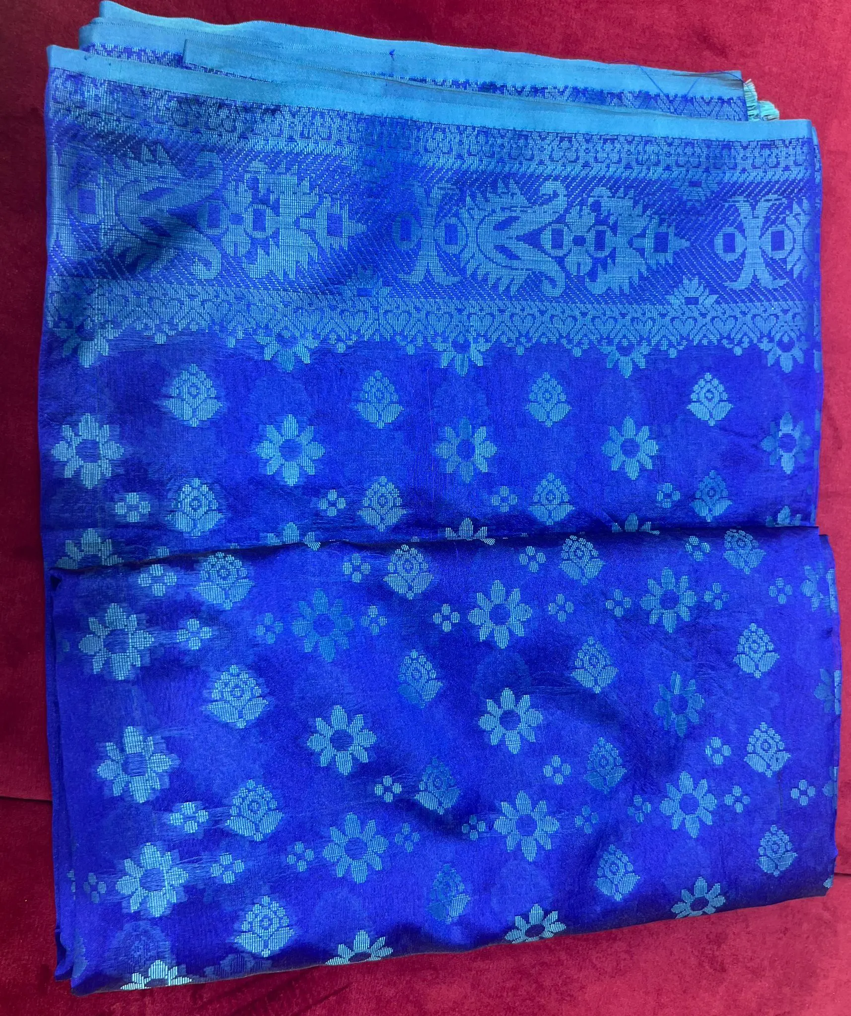 Royal Blue Floral Jamdani Saree