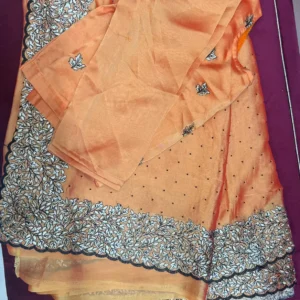 Golden Peach Embroidered Border Saree