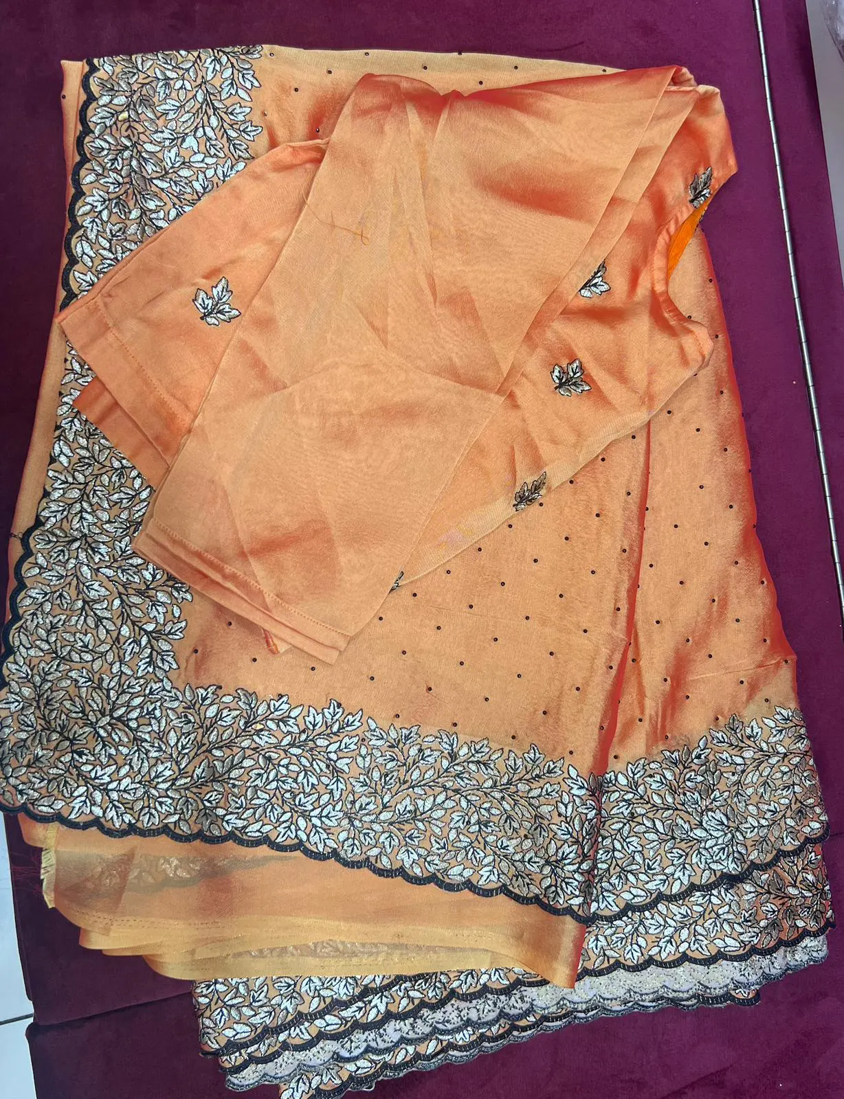Golden Peach Embroidered Border Saree