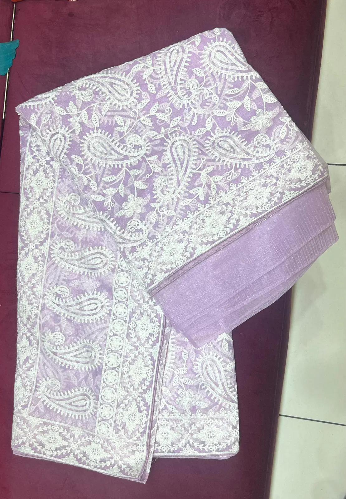 Lavender Lace Paisley Saree