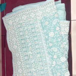Mint Floral Lace Elegance Saree