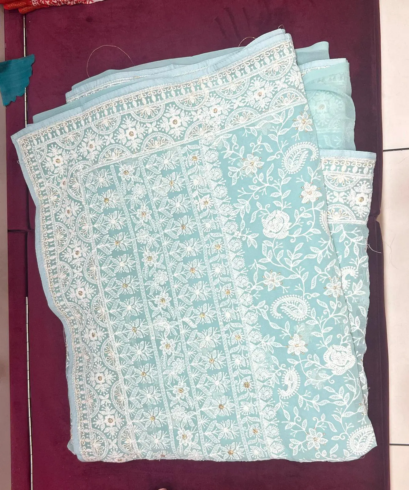 Mint Floral Lace Elegance Saree