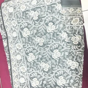 Smoky Grey Floral Lace Saree