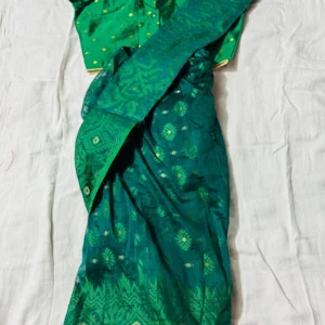 Emerald Green Jacquard Saree with Designer Blouse