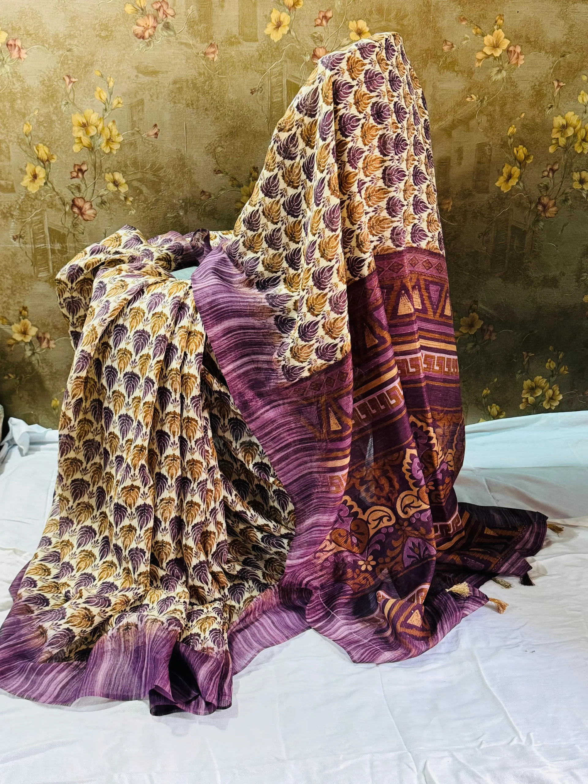 Royal Violet Floral Contrast Saree
