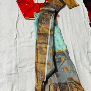 Aqua Silver Brocade Saree with Designer Blouse