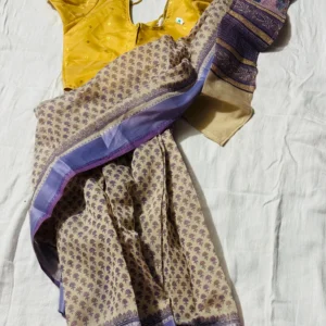 Beige Lavender Printed Saree with Designer Blouse