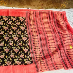 Coral Noir Floral Contrast Saree