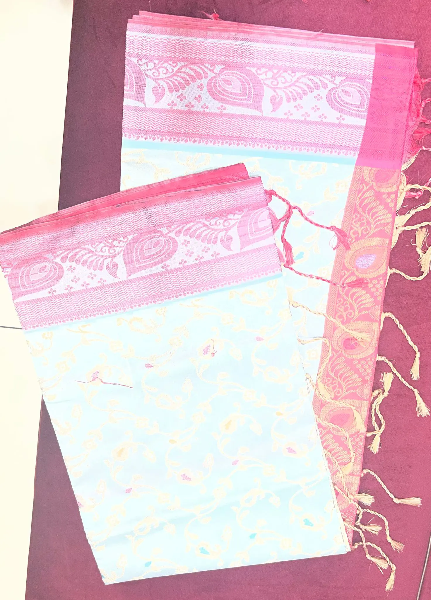 Sky Blue & Pink Contrast Saree
