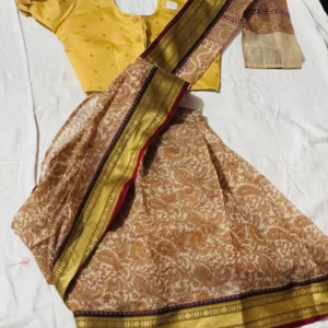 Beige Gold Paisley Brocade Saree with Designer Blouse