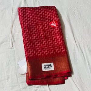 Crimson Grid Elegance Saree