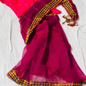 Fuchsia Sheer Saree with Multicolor Border