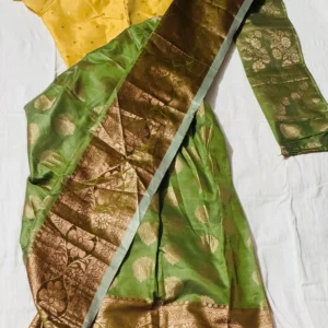Olive Green Gold Brocade Saree with Designer Blouse