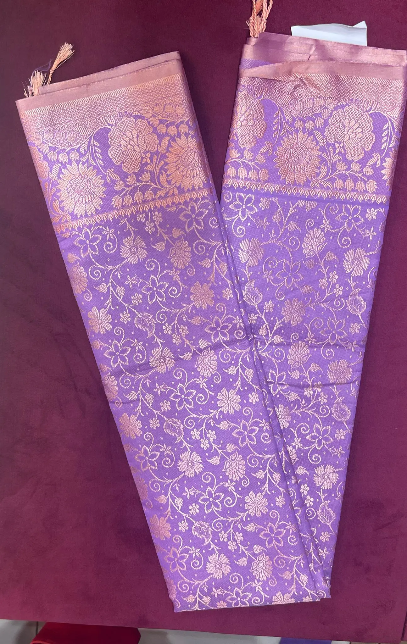 Lavender Gold Floral Zari Saree