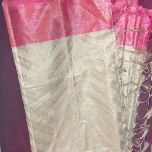 Ivory Gold Chevron Saree with Pink Pallu