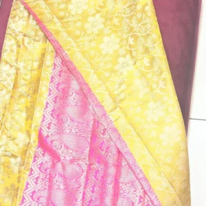 Sunshine Yellow & Rani Pink Zari Saree