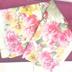 Ivory Floral Printed Saree with Scalloped Edge