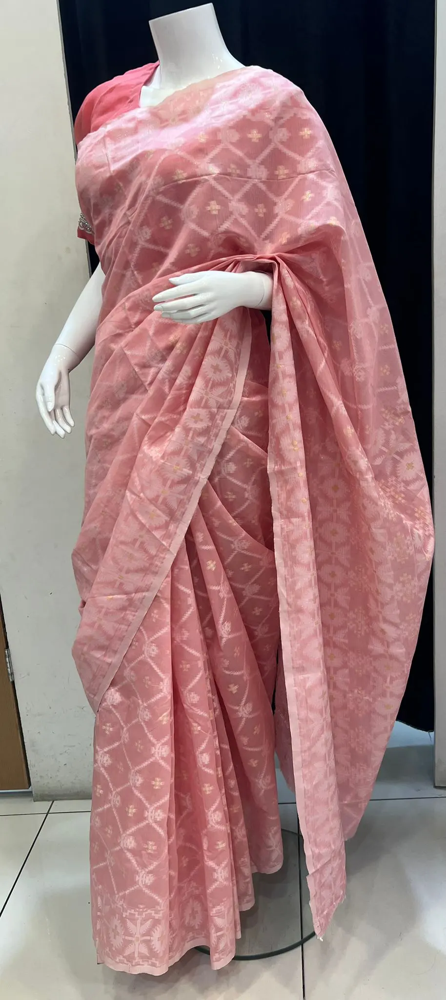Blush Pink Jamdani Style Saree