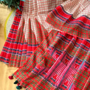Red & Green Tartan Check Saree