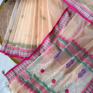 Peach & Pink Geometric Border Saree