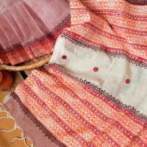 Dusty Rose & Ivory Block Print Saree