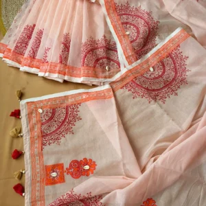 Blush Pink & Maroon Mandala Print Saree