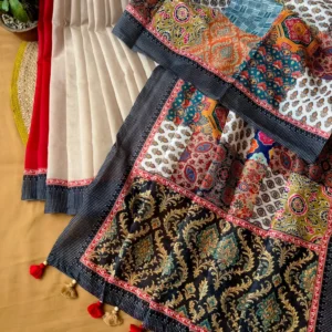 Ivory & Black Multicolor Printed Saree