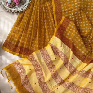 Mustard Gold Saree with Maroon Floral Border
