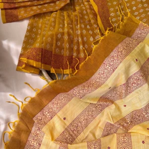 Mustard Golden Saree with Maroon Heritage Border
