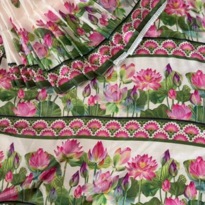 White Lotus Bloom Printed Saree with Green Border