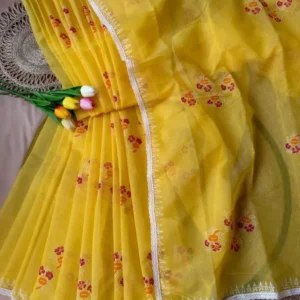 Sunshine Yellow Floral Embroidered Saree