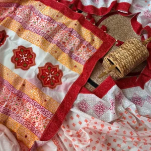 Ivory & Red Heritage Motif Saree