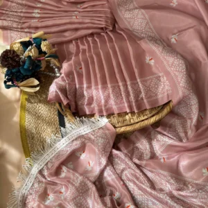 Dusty Pink Floral Motif Saree with Geometric Border