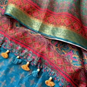 Teal Blue & Magenta Floral Heritage Saree