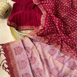 Burgundy & Mauve Handcrafted Print Saree
