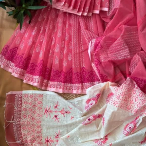 Rose Pink & Ivory Floral Printed Saree